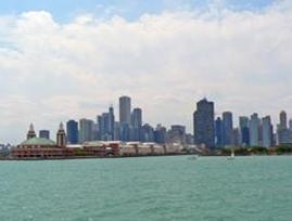 Fabulous Chicago skyline with Navy pier in foreground